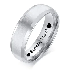 Personalized Mens Stainless Steel Ring Matte Brushed Bevelled Edge Custom Name Date Coordinates Engrave Wedding Band Rings