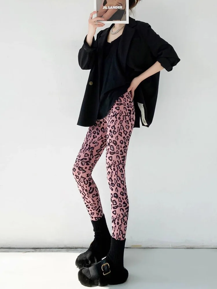High Waist Thin Fitn arkskin Pants Leopard Print Yoga Base Layer Pants Olahe Brand Women's Faion Autumn Winter Trousers