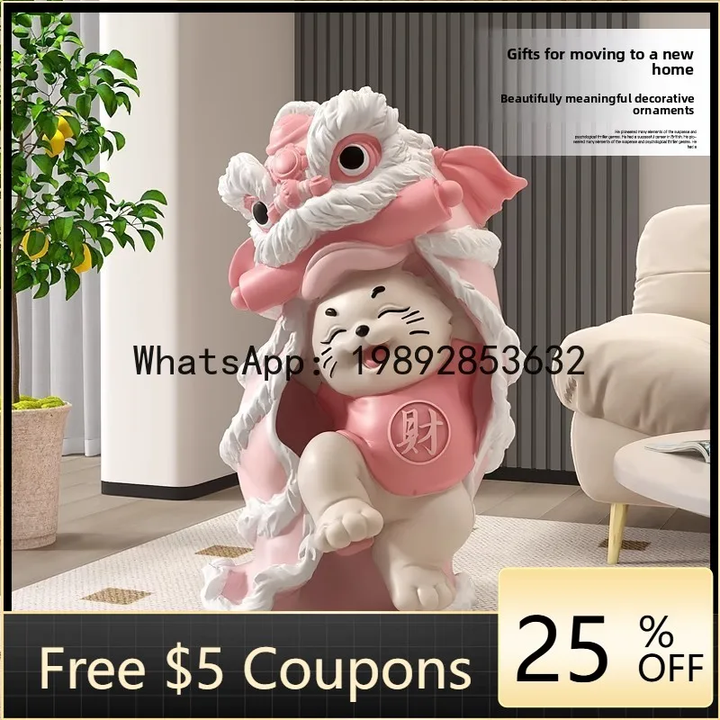 Z4  Modern Living Room Large Floor Ornament National Trend Lion Awakening Fortune Cat Figurine Sofa TV Cabinet Side Entrance