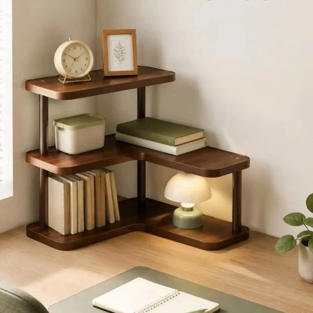 Bamboo Corner Desktop Shelves L-Shaped Rounded Edges Cup Storage Rack Large Capacity Space Saving Makeup Organizer Bedroom