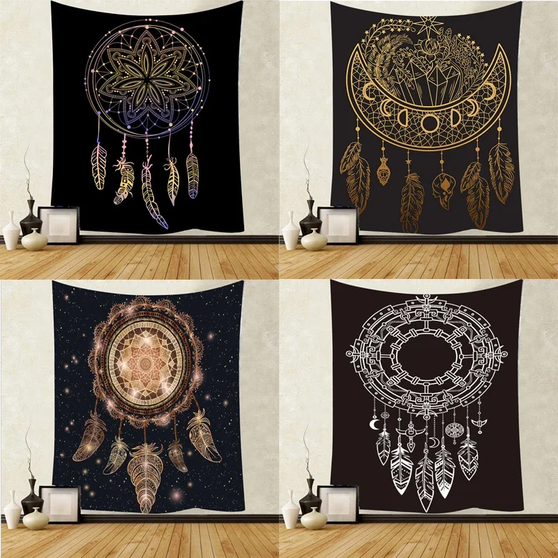 Boho Dreamcatcher Tapestry Home Decoration Psychedelic Feather Wall Hanging Art Tapestry Wall Cloth Carpet Background Yoga Mat