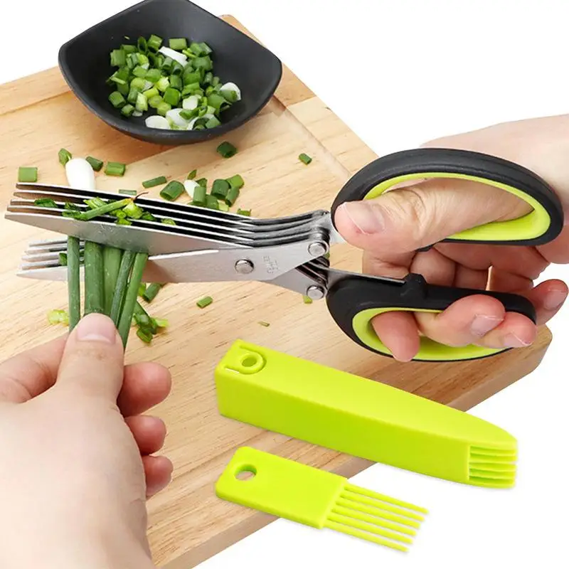 Multi-Layer Scissor Stainless Steel Kitchen Scissor Green Onion Scissor Herb Cutting Shear With Safe Cover Vegetable Meat Shear