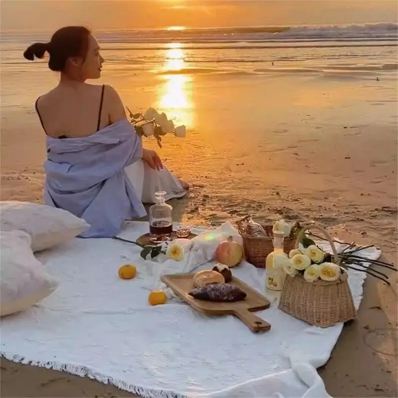 【CC】Picnic Blanket Camping Blanket Woven Sofa Cover Tablecloth Tapestry Outdoor Camping Dustproof Tablecloth Mat - view 4