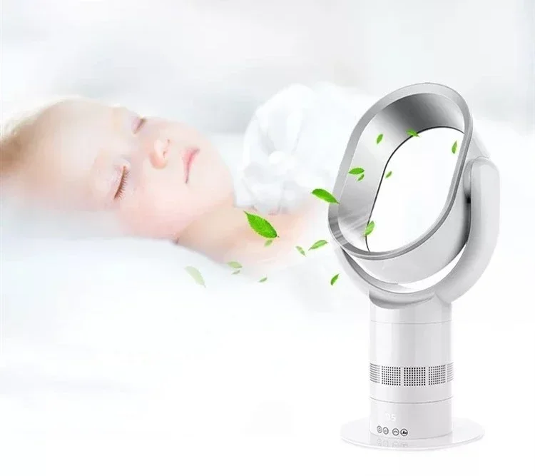 Portable Electric Table Fan Household Air Cooling Device Digital Control Bladeless Wide Angle Oscillation Made of Plastic