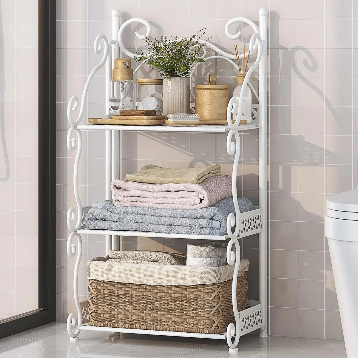 Multi-Layer Iron Art Bathroom Storage Rack Stand Kitchen Stackable Organizer Shelf Home Decor Accessories Utility Rack Shelf