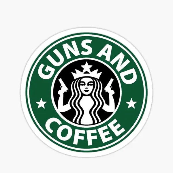 Guns And Coffee  5PCS Stickers for Art Bumper Home Room Cute Cartoon Kid Anime Window Print Decorations Car Funny Water Bottles