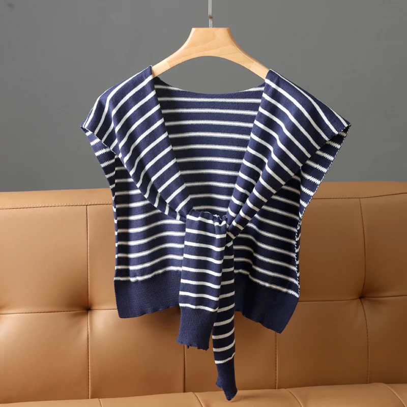 Scialle sottile da donna in maglia tripa, ideale per stanze con aria condizionata, colletto falso annodato multifunzionale, perfetto con camicie e gilet