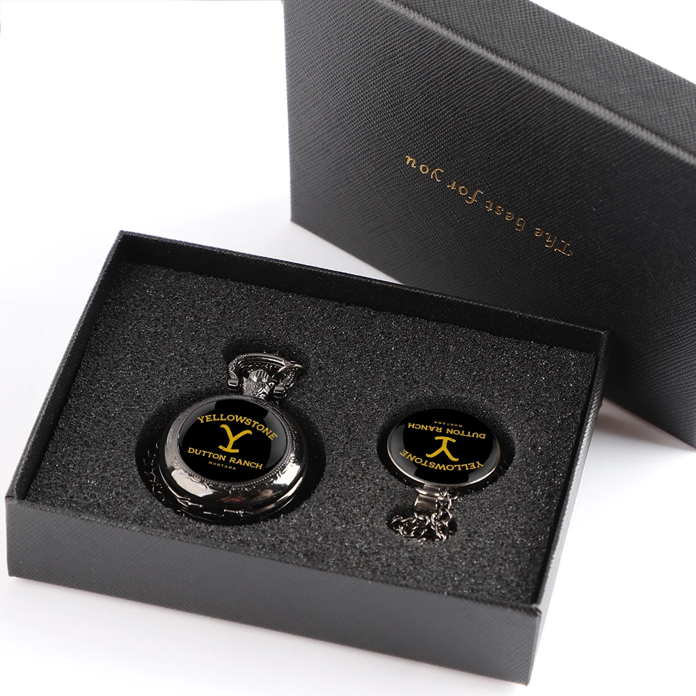 High Grade Pocket Watch Gift Set With Box Yellowstone Design Necklace Clock Accessories For Birthday Gifts