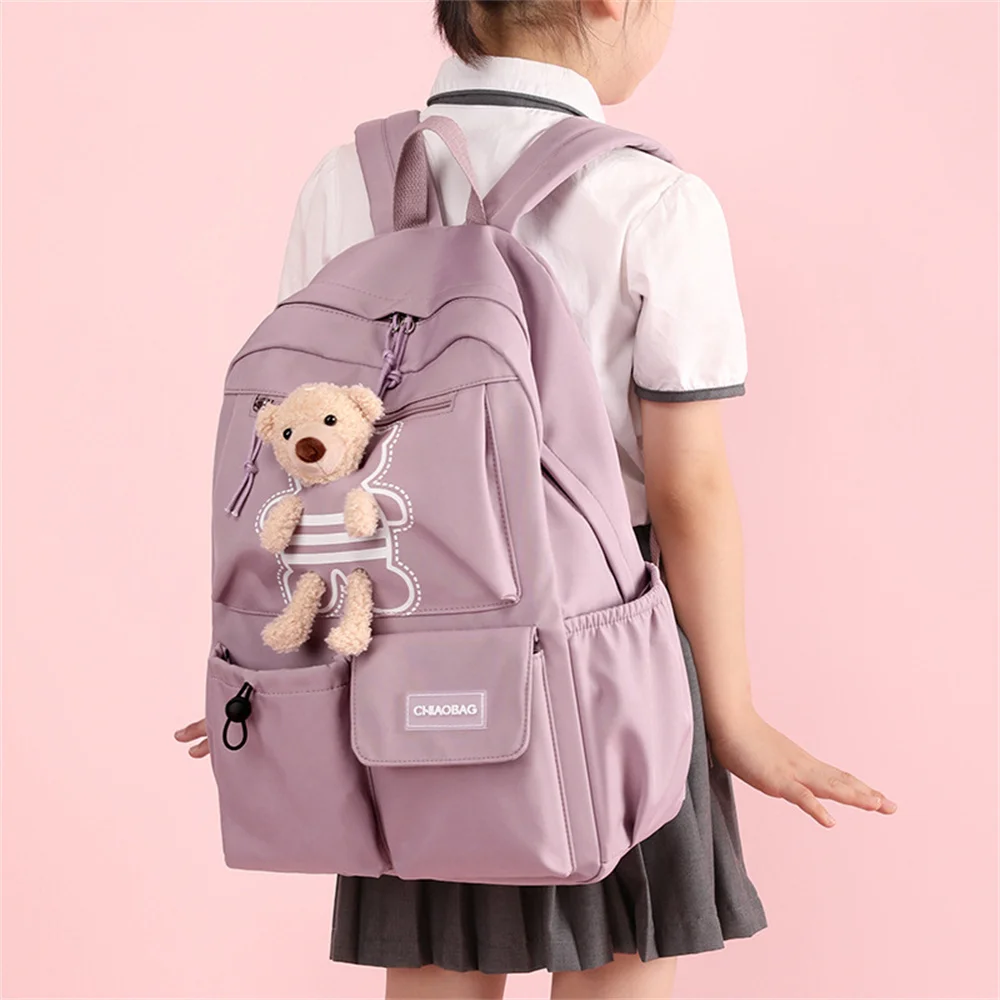 Mochila escolar sencilla y ligera de gran capacidad para niña y estudiante, bonita mochila colorida de Color sólido para niño y Mujer