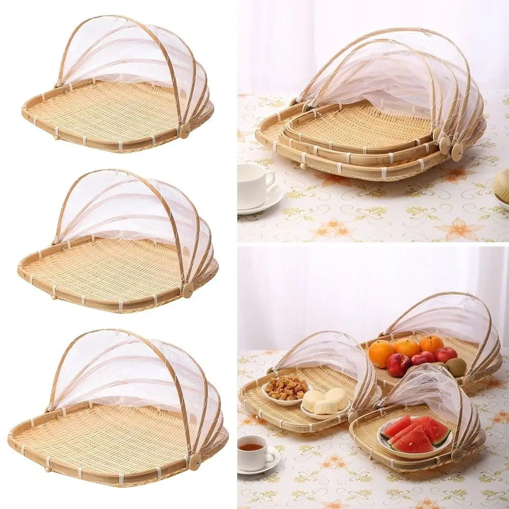 Bamboo Hand-Woven Tent Basket Dustproof Basket Anti-mosquito Bamboo Food Storage Basket Anti-insect Mesh Drying Dustpan