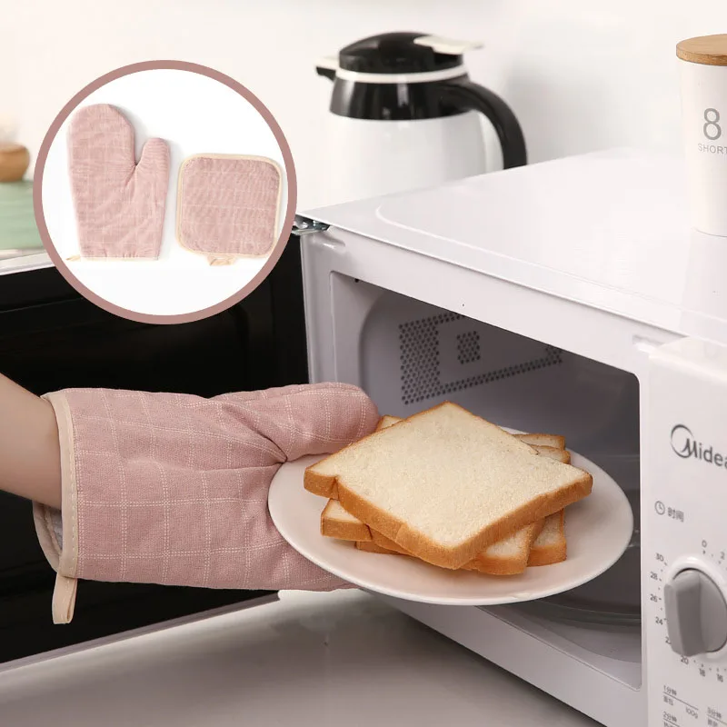 Kitchen Heat Insulating Gloves Set Thickened Heat-resistant Oven Mitts Anti-scald Microwave Oven Mitts Non Slip Gloves