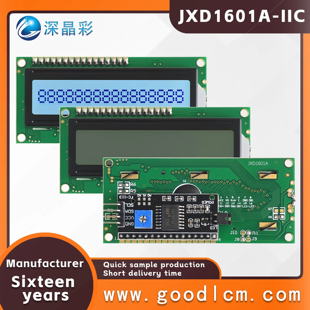 Excellent IIC/I2C interface 16*1 line character screen JXD1601A-IIC 1601 STN Gray Positive digital screen LCM display module