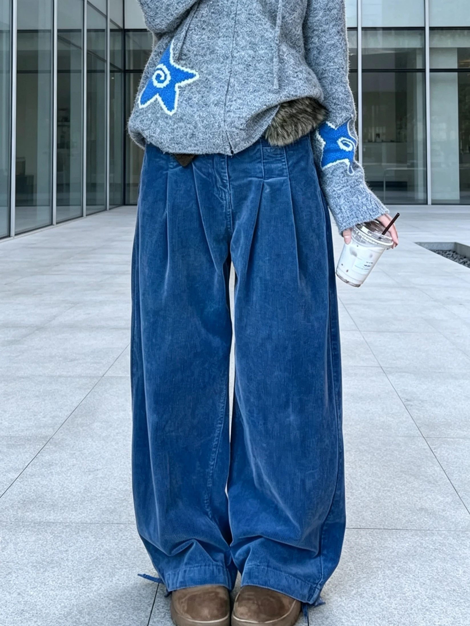 American Style Adjustable Waist Corduroy Work Pants Women's Fashion Design Sensation Sexy Girl High Waist Wide Leg Pants