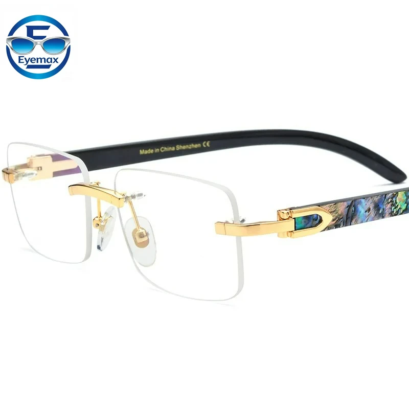 New fashion Natural Shell White Black Ox Horn Temple Eyeglasses Frame Rimless Myopia Optical Glasses Frame Men Women 53-17-140