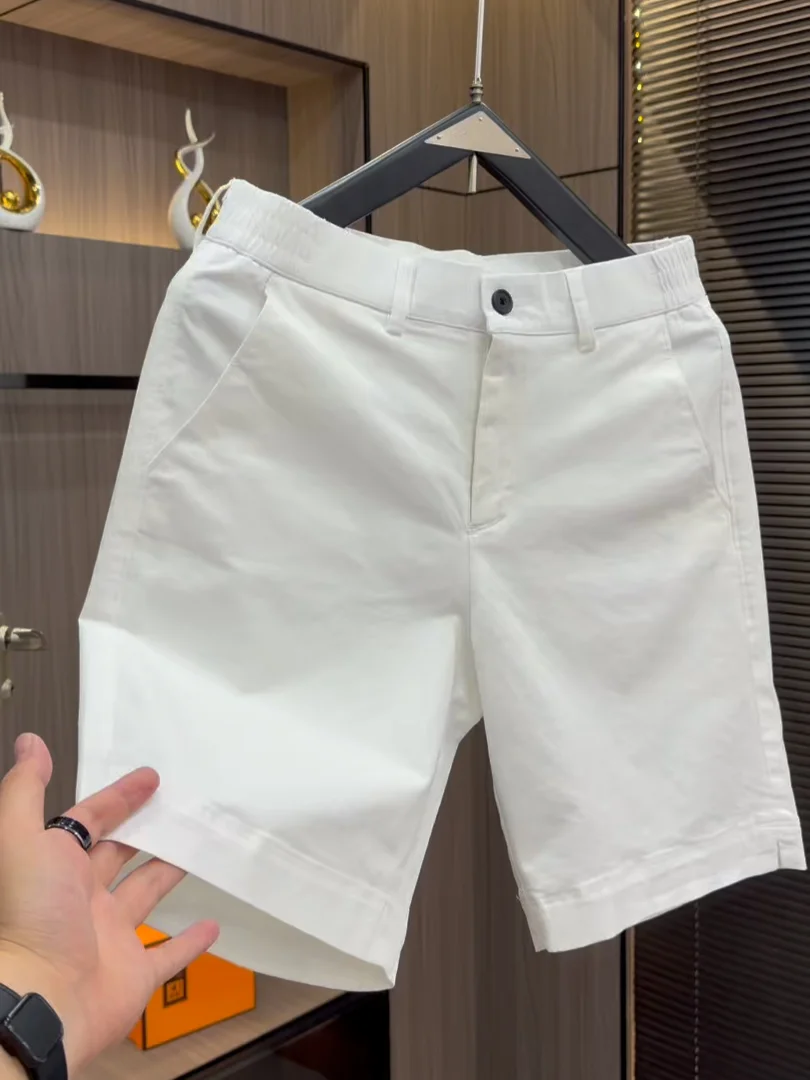 White Breathable Men's Short Shorts Summer American Elastic Beach Sports Lightweight Cool Feeling Mid-Length Casual Shorts