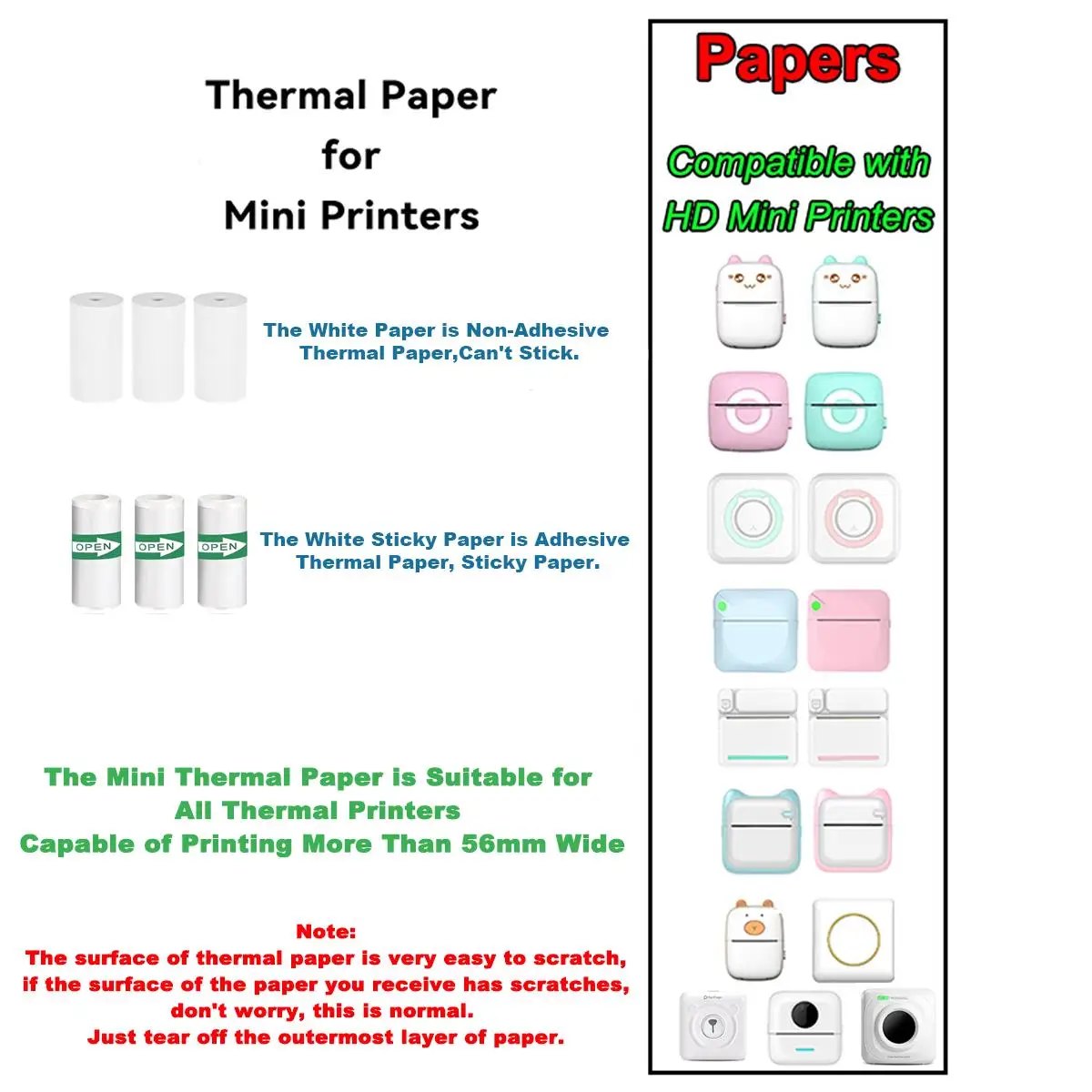 กระดาษความร้อน MINI การพิมพ์ Self-กาวสติกเกอร์สําหรับเครื่องพิมพ์ขนาดเล็ก Pose Machine เด็กสติกเกอร์กล้อง 57 มม.ความกว้างม้วน