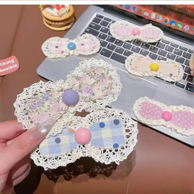2 Stück koreanische Spitzenaufkleber, Haarspangen zum Sortieren von kaputten Haaren, Mädchen Lolita Blumenschleife, Baby-Pony-Sticker, Kinder-Haaraccessoires – Detail 16