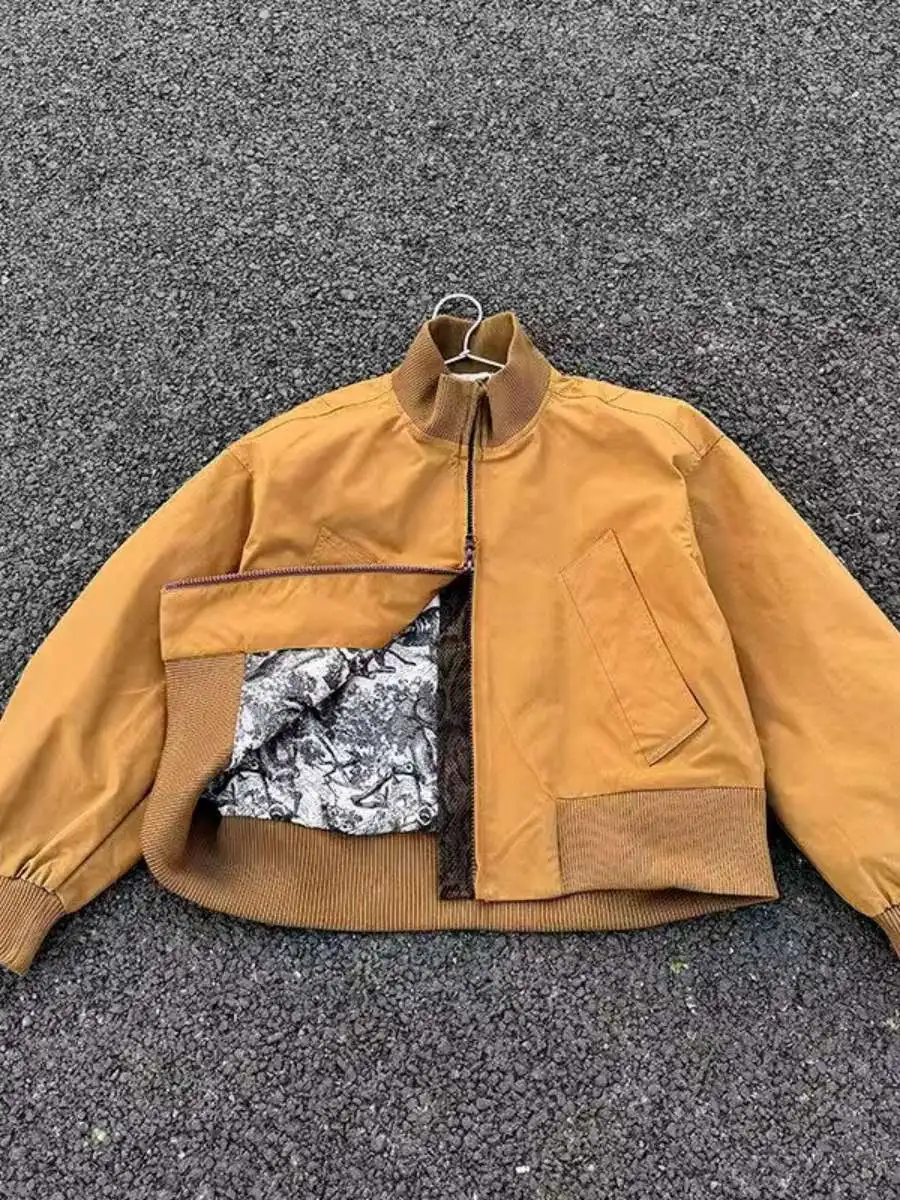 

New Chinese Sle Watercolor Jaet Men's Stand Collar ort Baseball Coat Inner Lined Workwear Mountain Snake American Sle