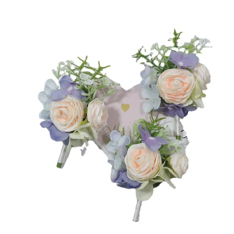 Bouton niere und Handgelenk Corsag Hochzeit liefert Bankett Gäste simuliert Blumen Braut und Braut Champagner Serie 377