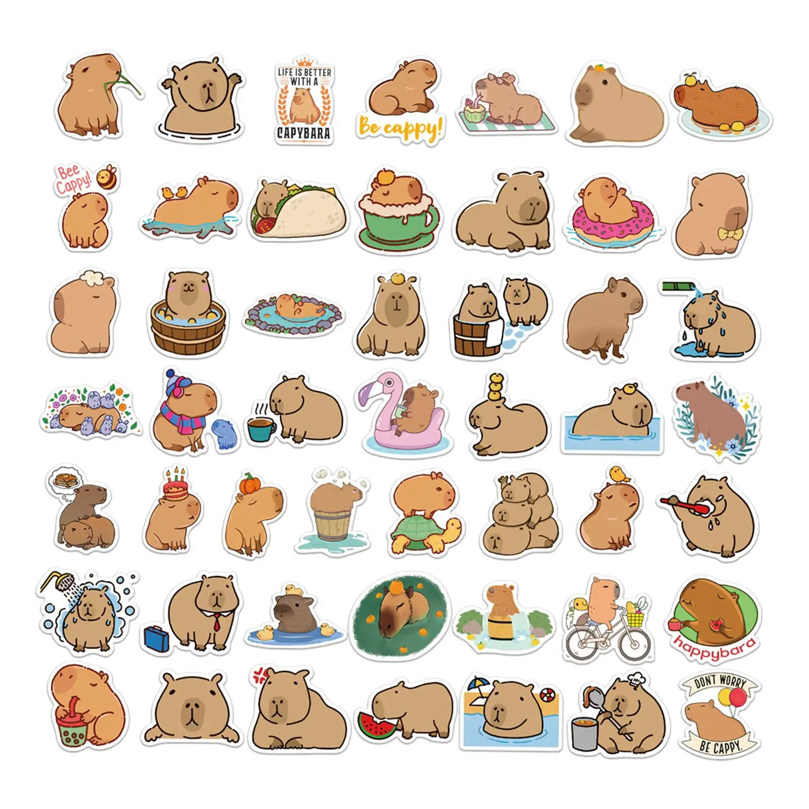 50Pcs Cartoon Stickers for Kids Cartoon Capybara Sticker Decals Cup Stickers