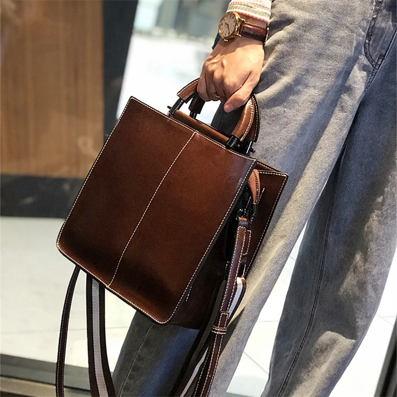 

Toptrends Oil Wax Genuine Leather Handbags For Women 2024 Trend Designer Short Handle Female Tote Ladies Shoulder Crossbody Bags