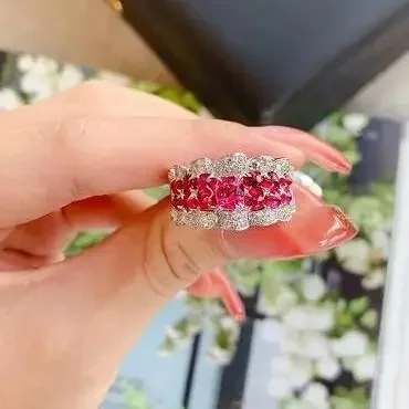 Anillo De rubí puro De Plata De Ley S925 auténtica, joyería para mujer, Anillos De boda, joyería De plata 925, piedras preciosas De rubí rojo Natural