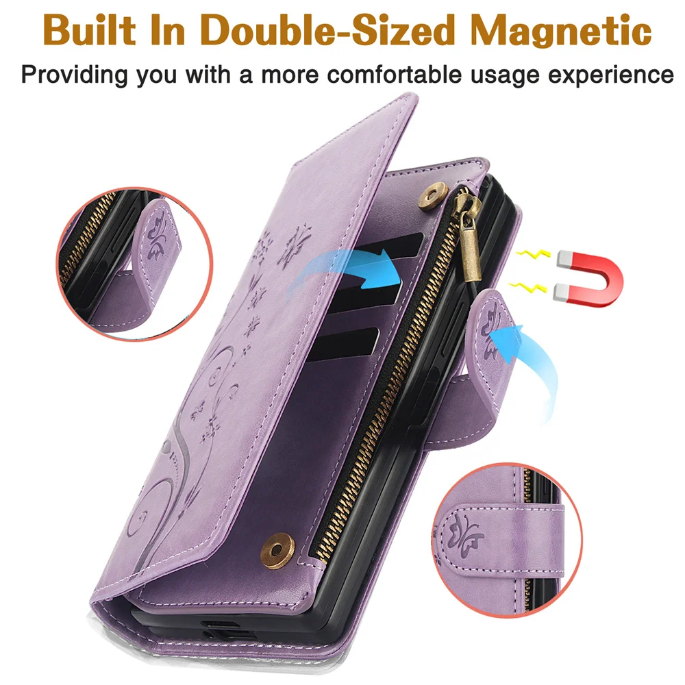 Wrist Strap Leather Zipper Wallet Card Slot Phone Case for Samsung Galaxy Z Fold 7 6 5 4 3 Fold6 Fold5 Fold4 Flip Stand Cover view 5