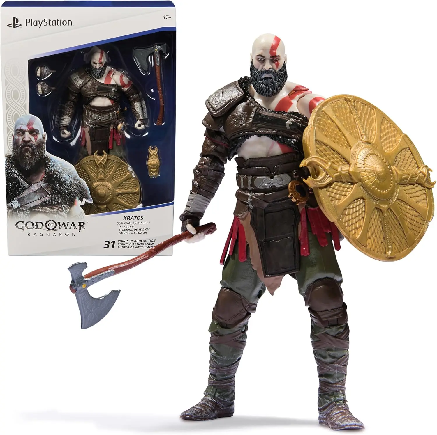 PlayStation God of War Ragnarök, 6” Kratos Action Figure with 5 Accessories, The Shapes Collection, for PS5 Fans & Collectors