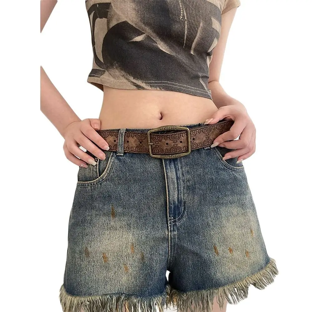 Fashion PU Y2K Retro Belt National Wind PU Pin Buckle Waistband Senior Sense Brown Wide Jeans Belt