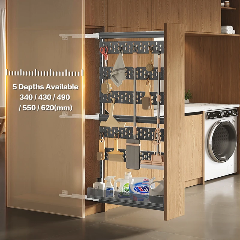 Side Pull Out Pegboard Rack For Balcony Tall Cabinet Narrow Gap Utility Organizer Basket Cleaning Tools Home Storage Rack 306