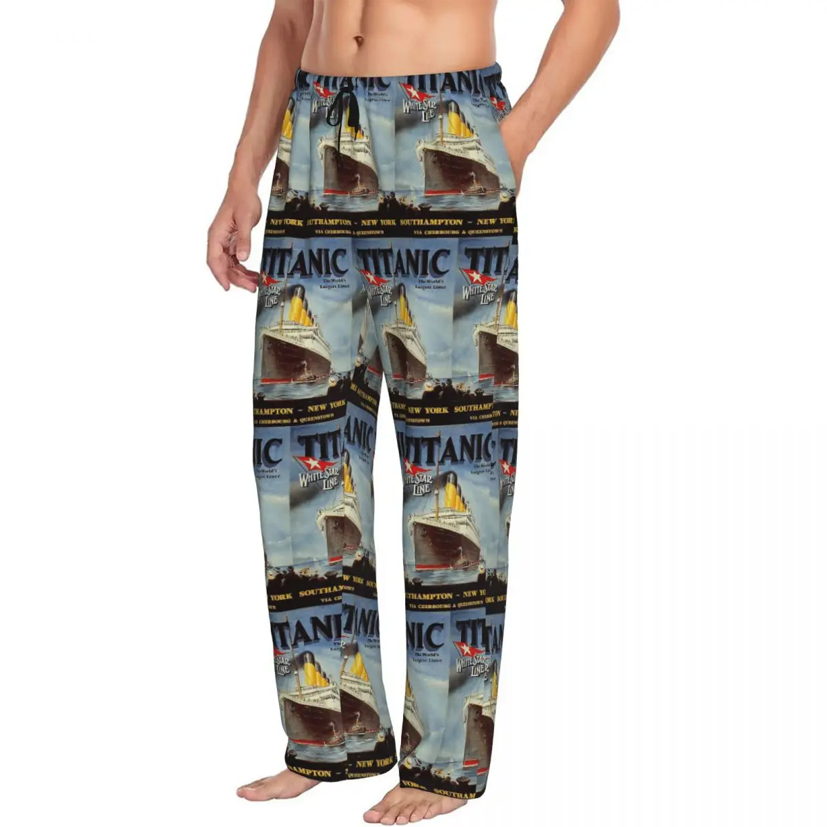 

Custom Titanic White Star Line Men Pajama Pants Lounge Sleep Sleepwear Bottoms with Pockets