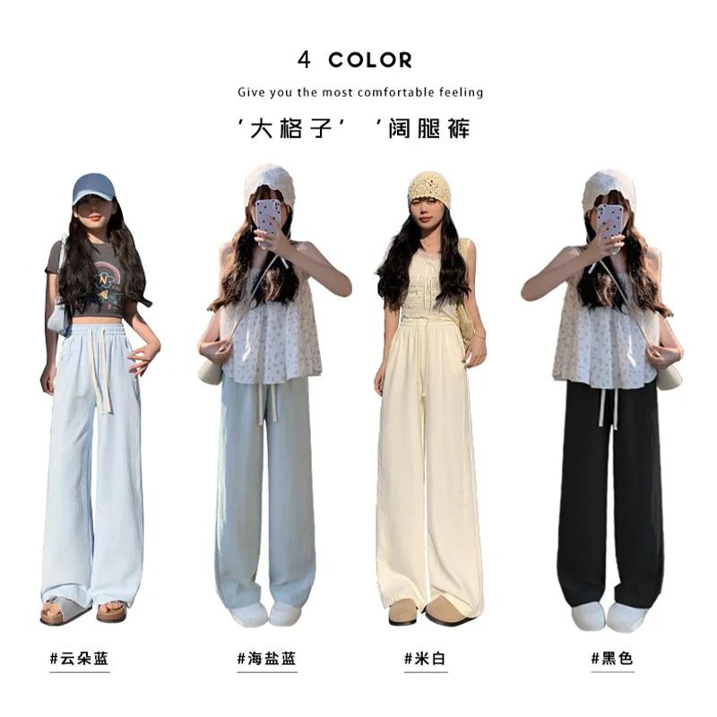 Pantaloni a gamba larga morbidi con toppa laterale pigra Pantaloni estivi da donna a vita alta larghi e casual lunghi fino al pavimento