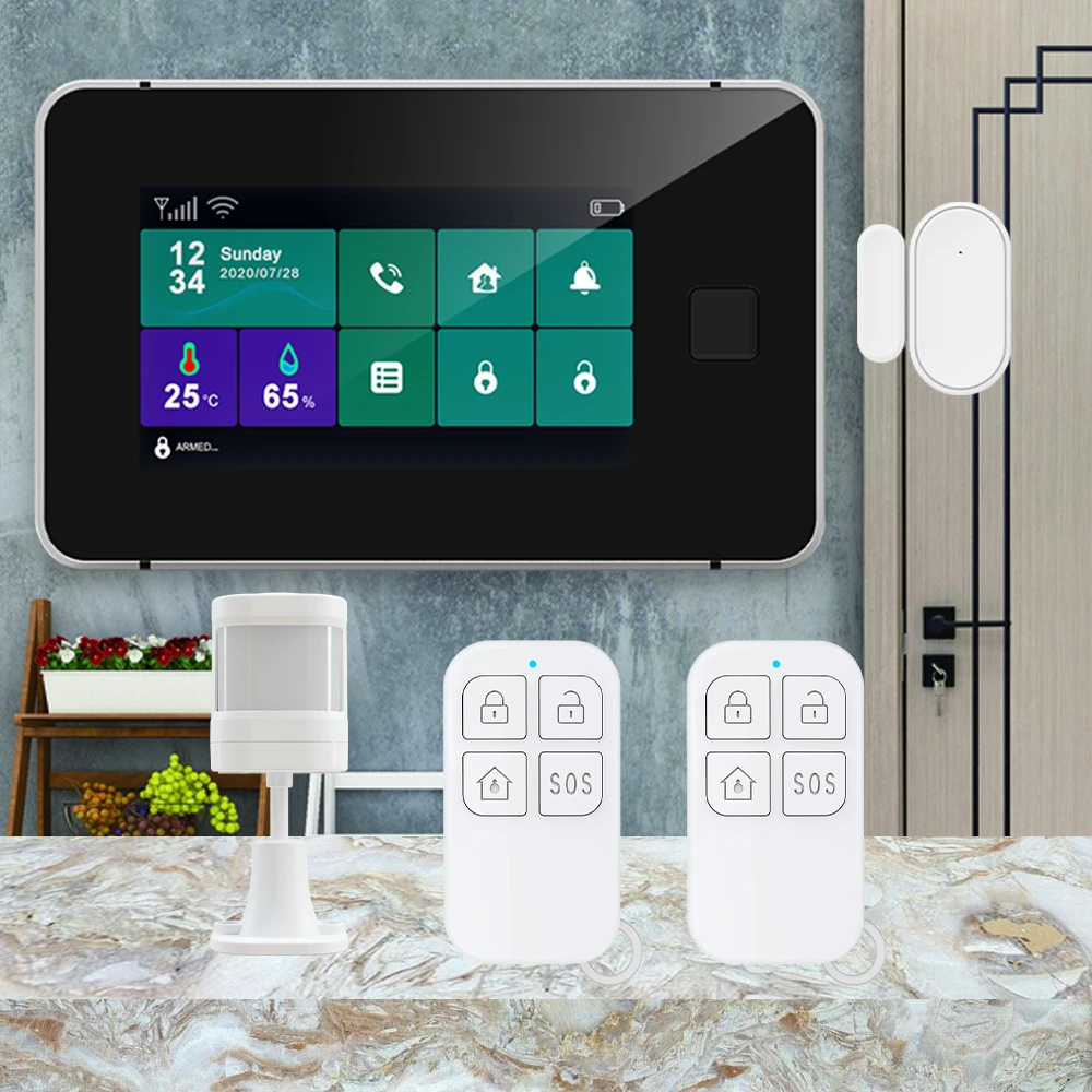 4.3Inch IPS Screen GSM/4G WIFI Home Security Alarm System Tuya APP PIR Detector Door Contact Sensor