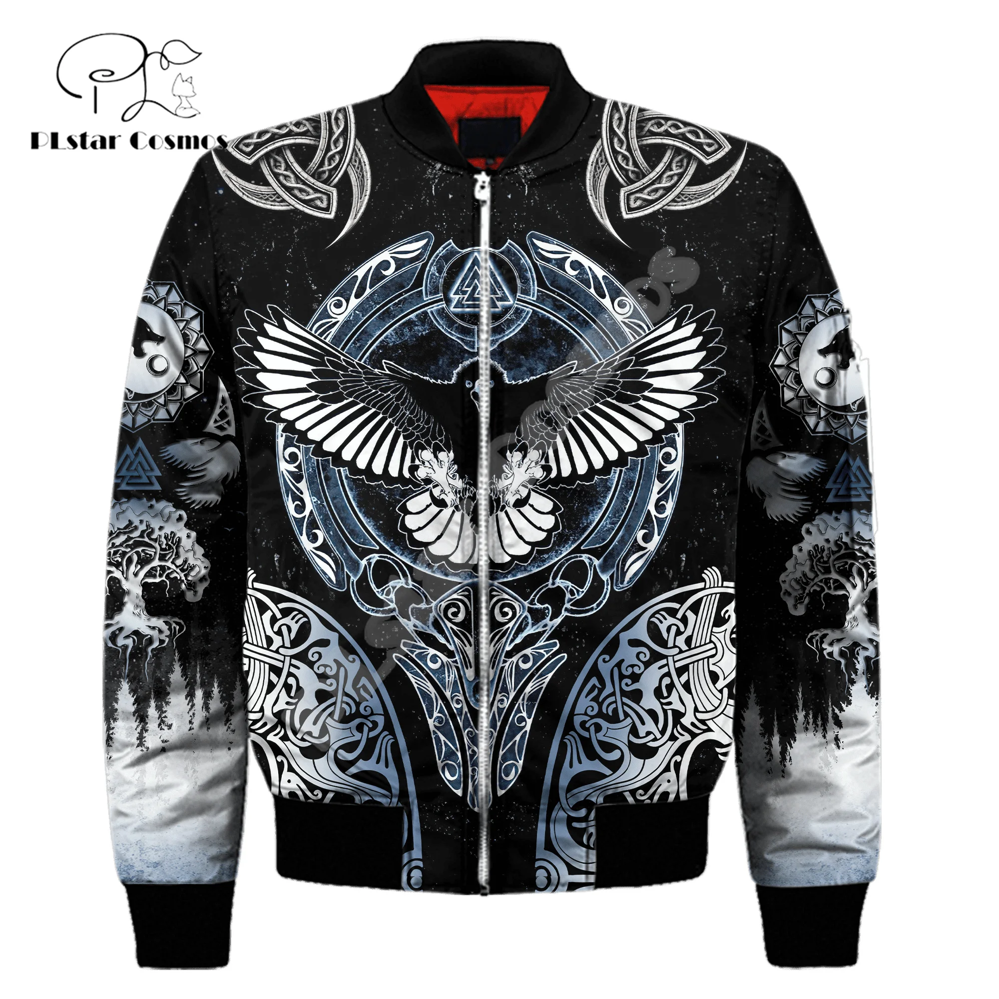 Nordic Mythology Warrior Odin Fenrir Wolf Tattoo NewFashion Winter Warm Overcoat Streetwear 3DPrint Windbreaker Bomber Jacket X1