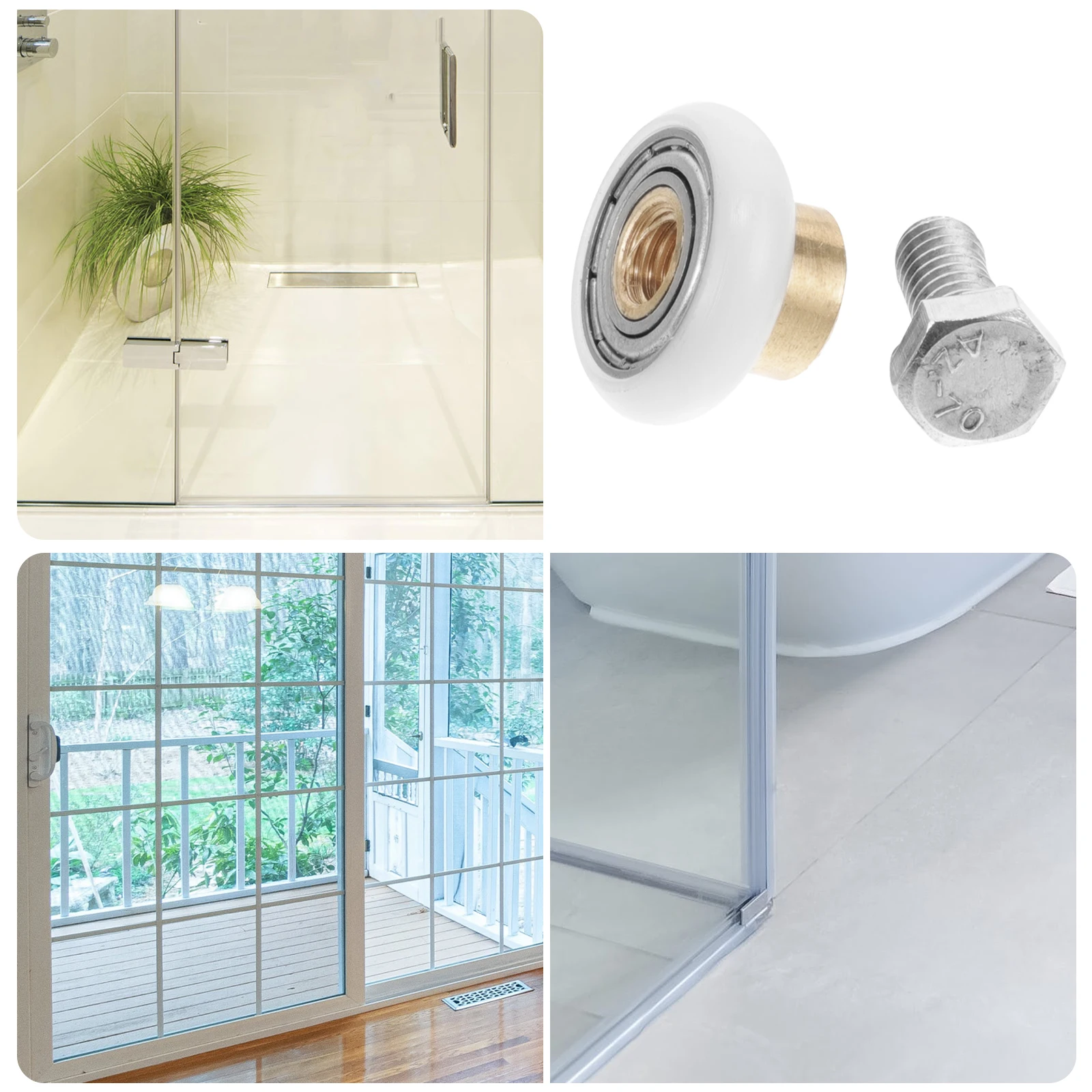 

8pcs Copper Shower Door Rollers 20mm Diameter Smooth Operation Stainless Steel Screws Sliding Glass Door Runners Bathroom