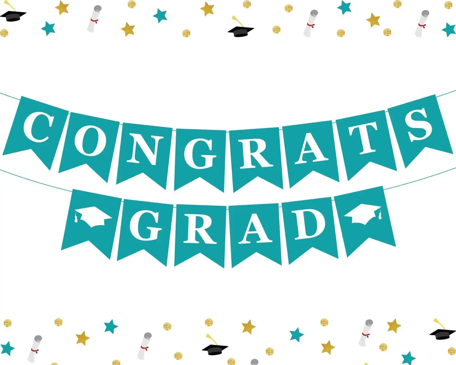 SURSURPIRSE Teal Graduation Party Decorations Bunting Banner Congrats Grad Banner for Classroom College Senior High School