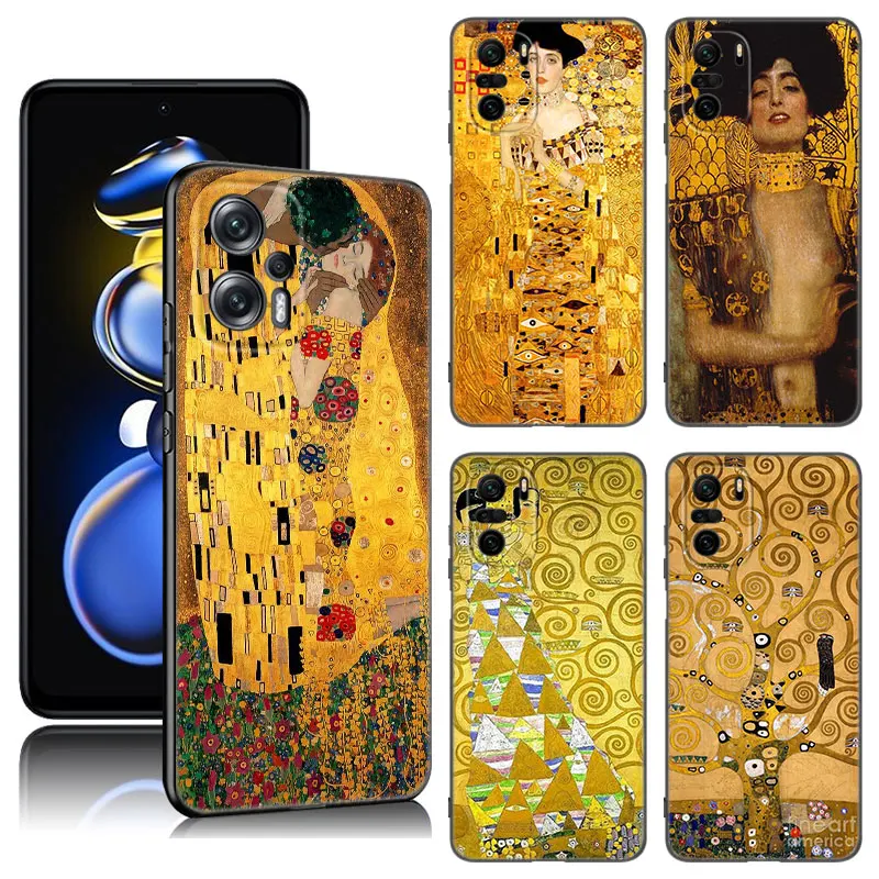 Art Gustav Klimt Black Silicone Phone Case For Xiaomi POCO X3 X4 NFC F5 M3 M4 M6 X5 X6 Pro F3 F4 GT 5G C55 C65 M5