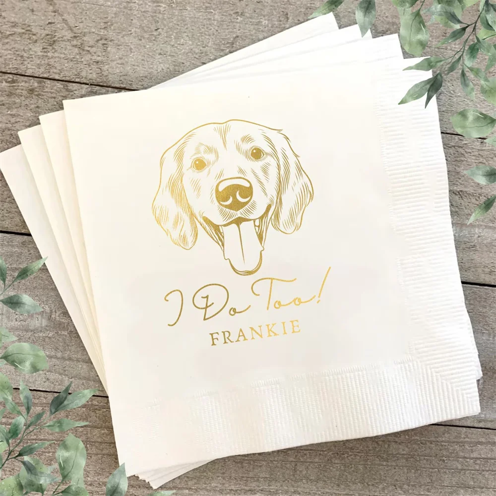 

50 PCS Custom Dog Cocktail Napkins，Custom Bar Napkins，Engagement Party，Illustrated Dog Wedding Napkins，Custom Pet Portrait Napki