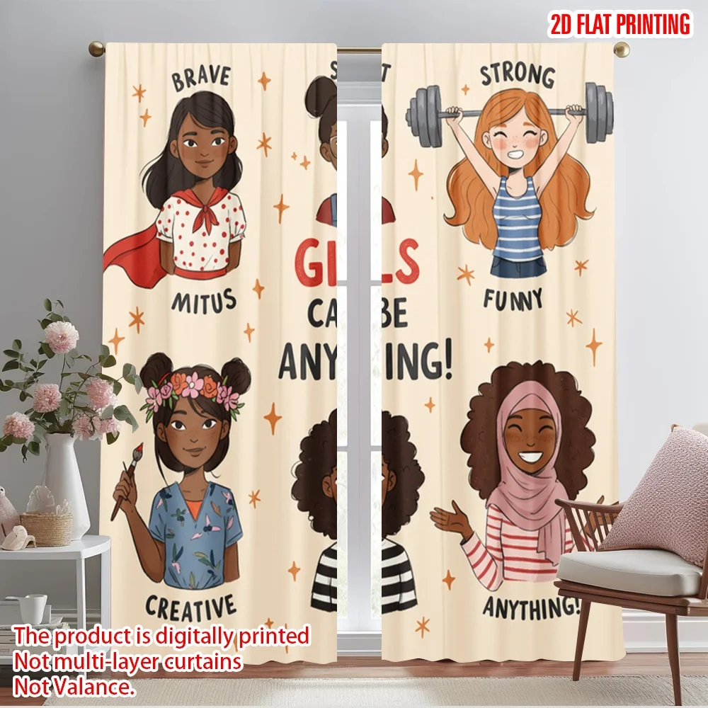 

2pcs 2D flat printing Curtains Brave Smart Strong Creative Funny Polyester Without Electricity Festive Wall Decor Perfect for
