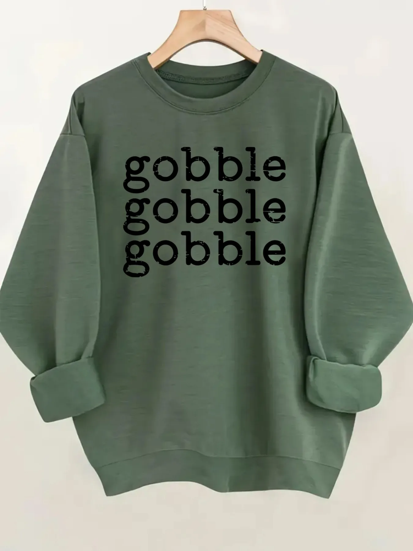 Women's Crew Neck Pullover Sweatshirt Gobble Gobble Gobble Design, Soft Casual Long Sleeve, Daily Casual Top Outfit, Winter Women's Clothing, Thanksgiving Outfit