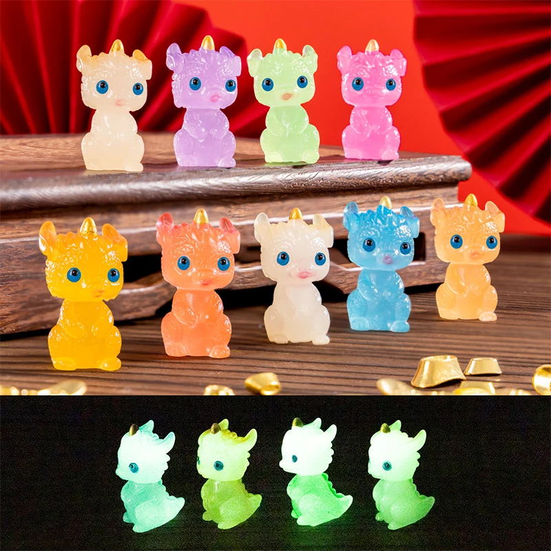 Mini Luminous Zodiac Dragon Figurine Simulation Loong Ornament Micro Landscape Car Interior Home Desktop Decoration