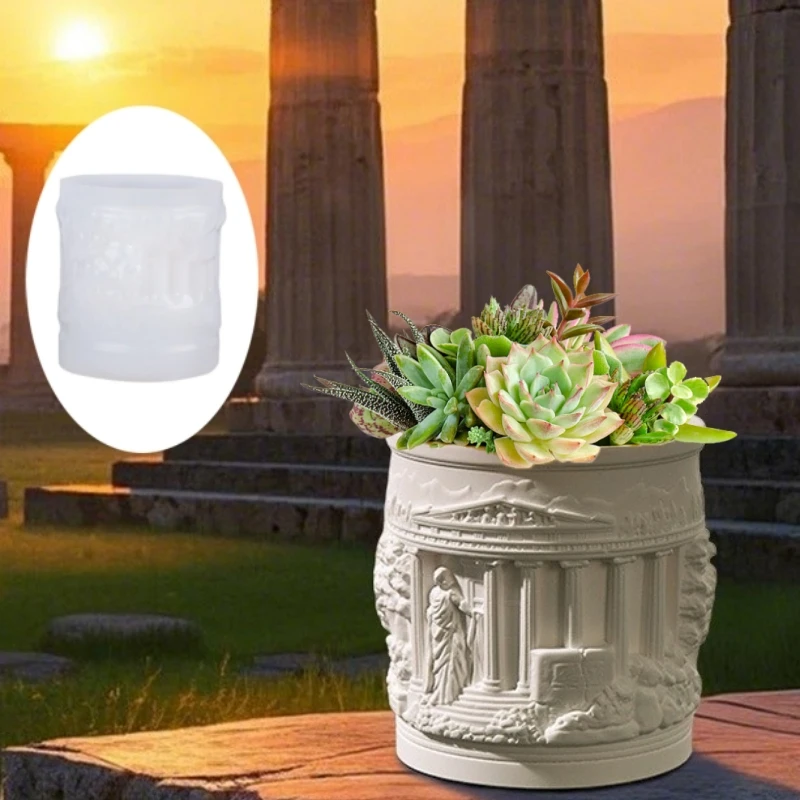 Temple grec ancien d'Artemis relief pot de plante succulente moule en silicone temple relief pot de plante moule résine plâtre moule ciment