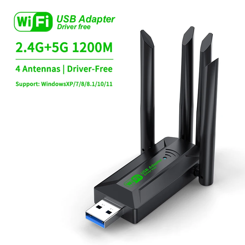 Adattatore WiFi USB 3.0 1200Mbps AC1200 Dual Band 5GHz Con Antenne Staccabili