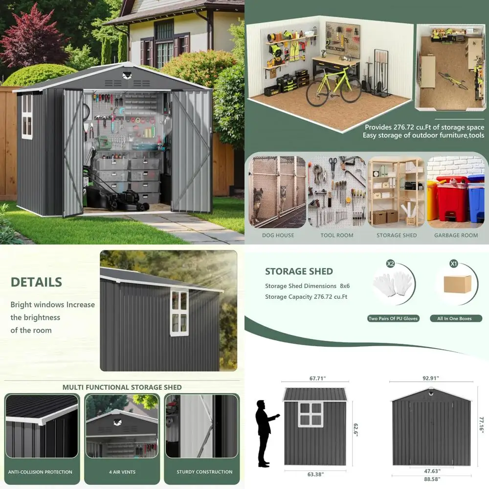 

Большой уличный водонепроницаемый металлический навес для хранения с окном для использования на заднем дворе