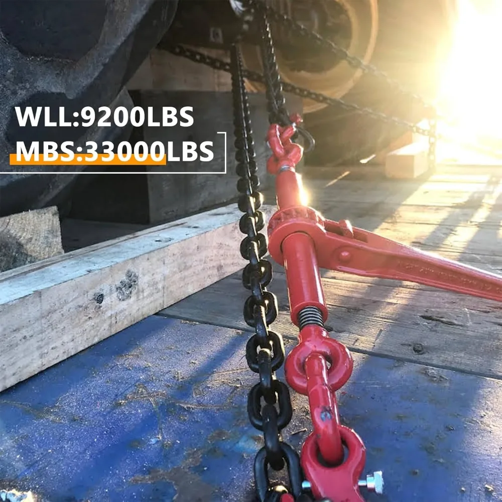 مجلدات سقاطة 3/8 بوصة 1/2 بوصة 9,215 رطل تحميل عمل آمن، خطافات G70 وطول قابل للتعديل، لسلاسل الصف 70-80، ربط للأسفل #4