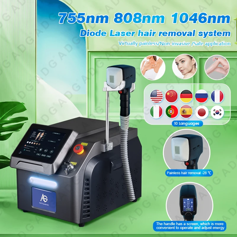 3 Wavelengths Diode Laser For All Skin Tone Effective Treatment By Handle With Screen Fast Cooling Painless Hair Removal Machine