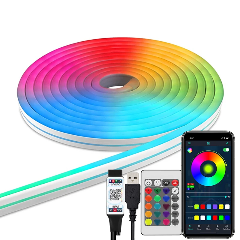 

Bluetooth 5V RGB Neon LED Light Strip APP Intelligent Control Light Strip Timing Function ForIndoor Daily Use Party Decoration