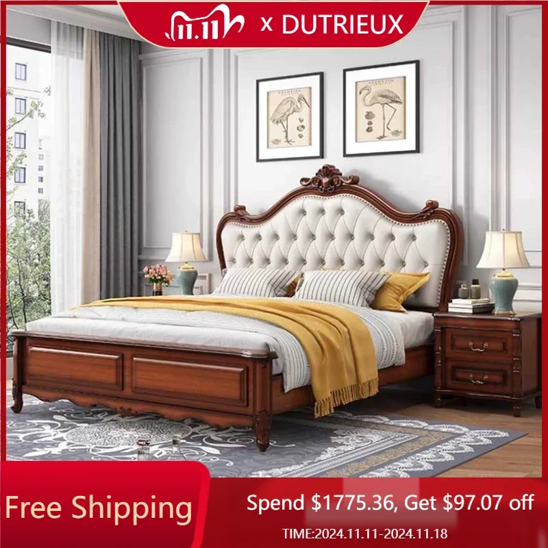 

European Luxury Double Bed Headboard Glamorous Master Platform Twin Bed Frame Aesthetic Sleeping Letto Matrimoniale Furniture