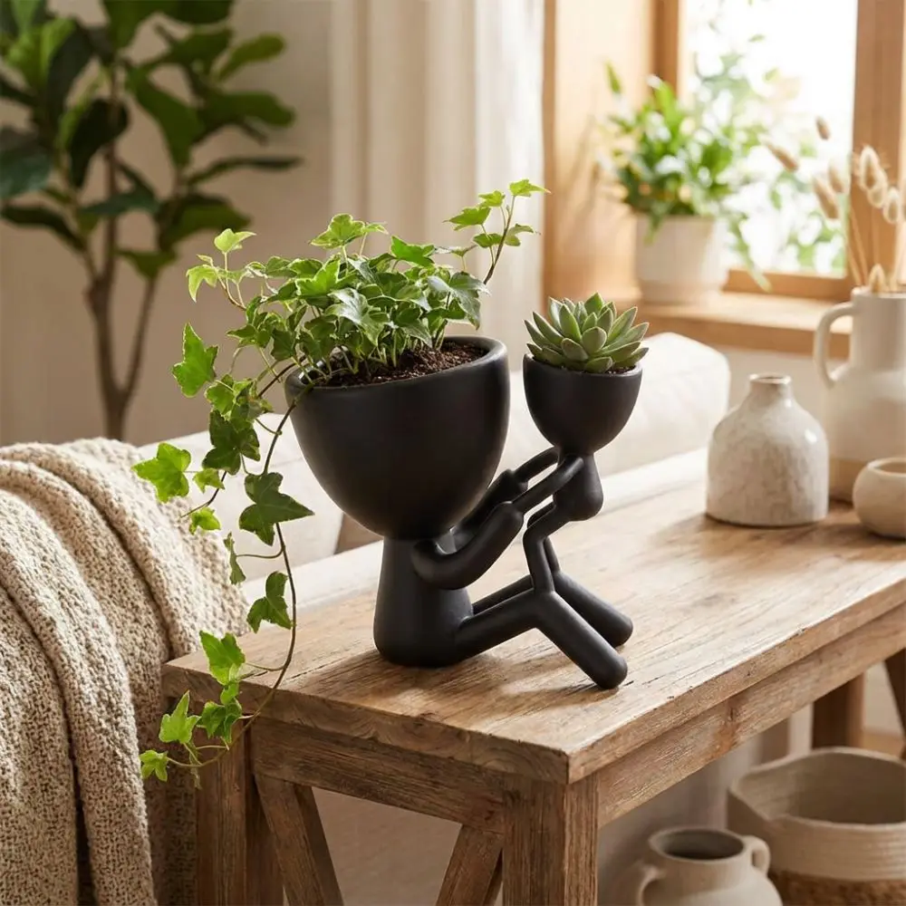 3D Printed Mother and Child Figure Planter Pot Minimal Anti Tipping Mother Child Hug Plant Pot Stable Base Family Themed