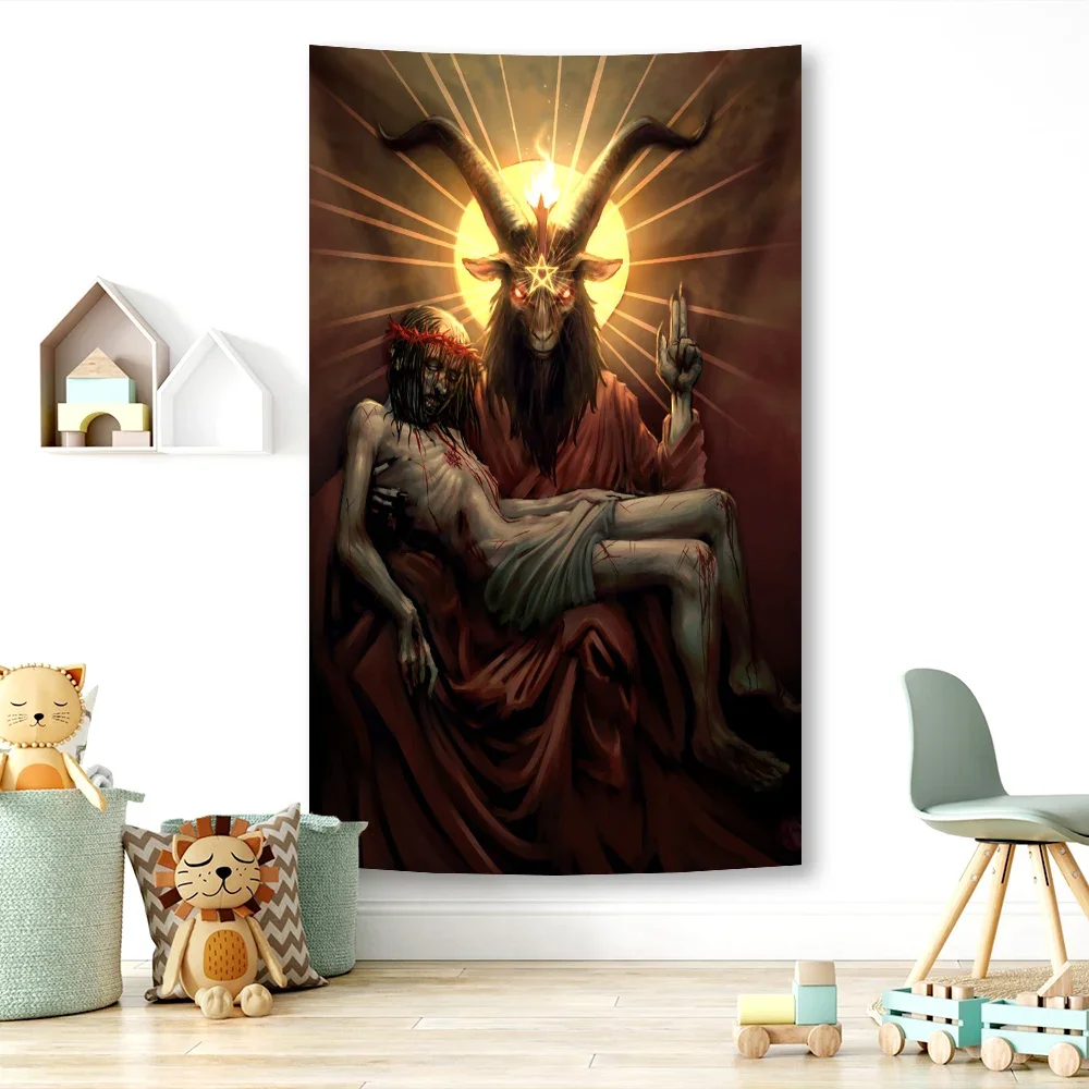 

Baphomet Satan Demon Evil Tapestries Wall Hanging Table Cloth Satanic Lucifer Devil Dormitory Background Cloth